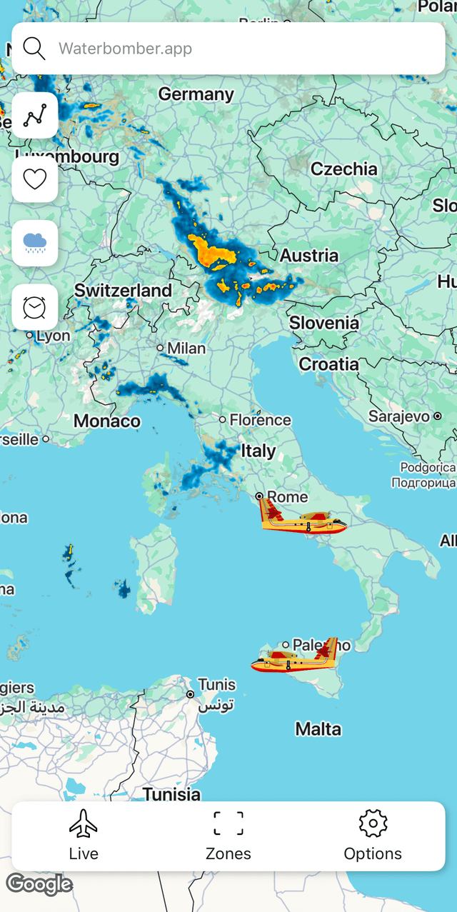 Screenshot of the Waterbomber App
